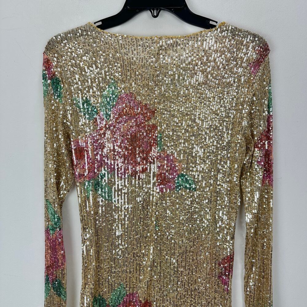 Free People Printed Gold Rush Sequin Top Long Sleeve Champagne Combo Medium NWT - Picture 9 of 11